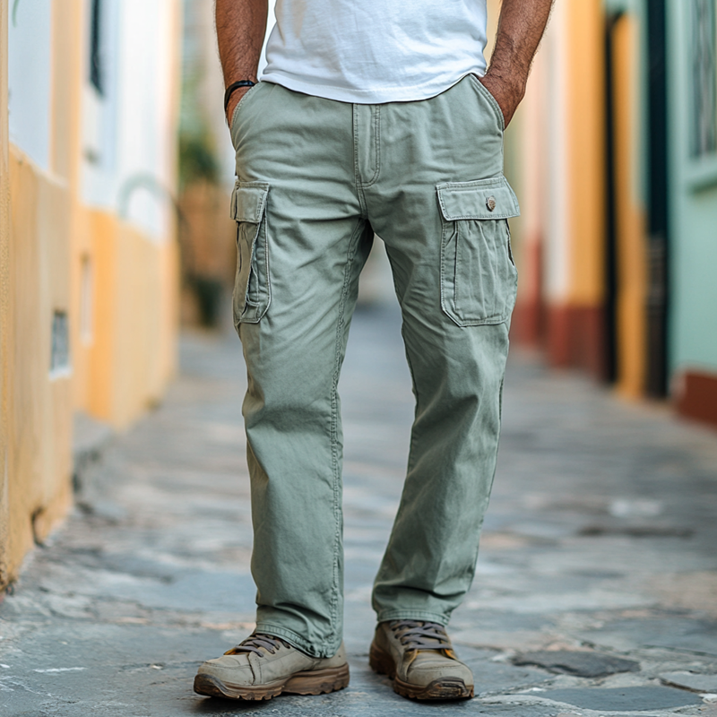 Jarrah - Cotton Cargo Pants in Solid Color