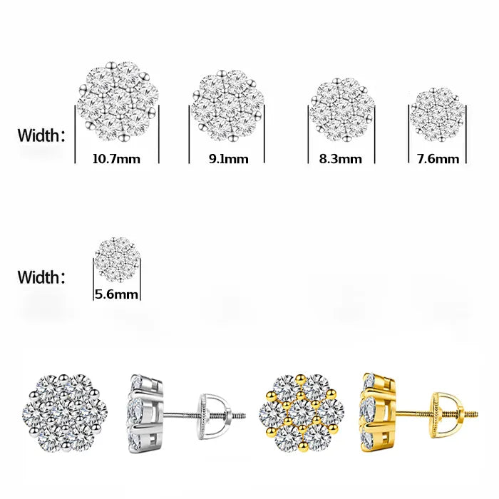 S925 D Color VVS Synthetic Moissanite Flower Stud Earrings Valentine's Day Gifts Jewelry