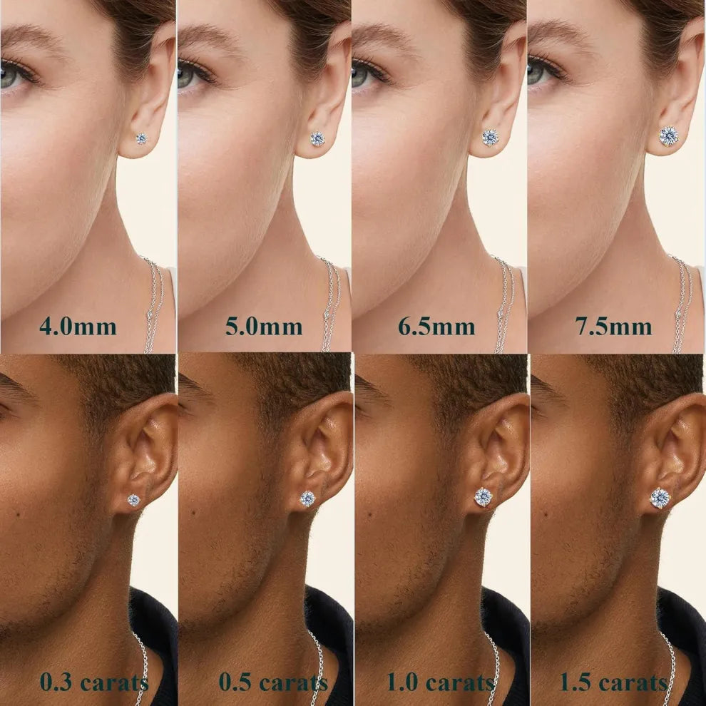 S925 ROUND SYNTHETIC MOISSANITE STUD EARRINGS ANNIVERSARY DAY GIFTS FOR MEN WOMEN