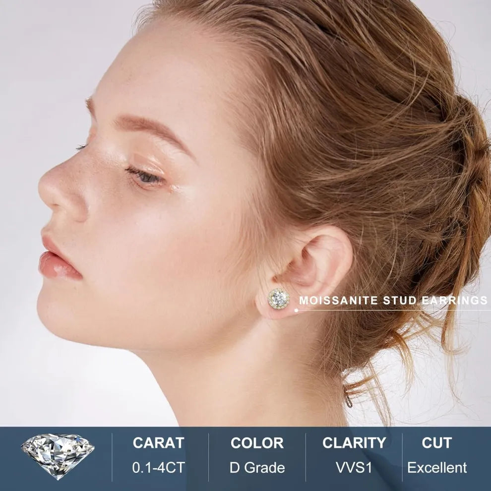 S925 HALO SYNTHETIC MOISSANITE STUD EARRING FOR MEN WOMEN GIFT