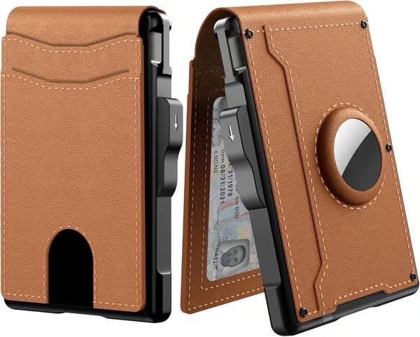 Wallet for Men - with Pop Up Aluminum Case Money Clip Slim Leather Slots Credit Card Holder RFID Blocking Bifold Minimalist Wallet