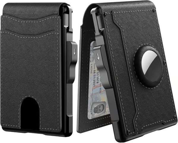 Wallet for Men - with Pop Up Aluminum Case Money Clip Slim Leather Slots Credit Card Holder RFID Blocking Bifold Minimalist Wallet