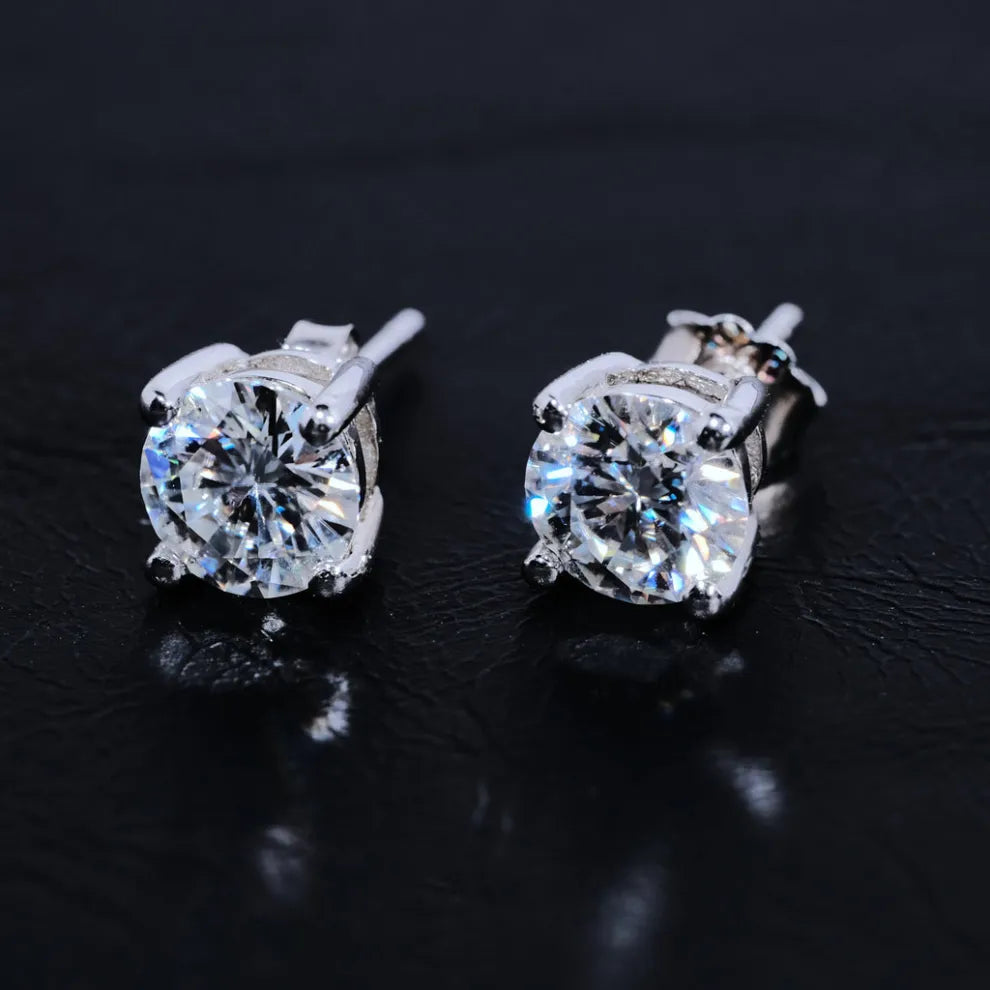 S925 ROUND SYNTHETIC MOISSANITE STUD EARRINGS ANNIVERSARY DAY GIFTS FOR MEN WOMEN