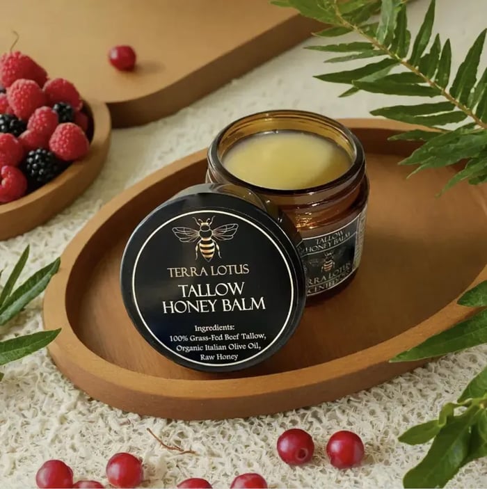 TERRA LOTUS Handmade Organic Grass-Fed Beef Tallow Balm with Raw Honey