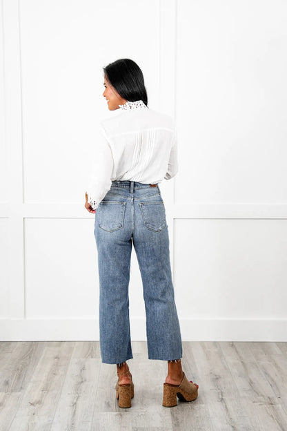 Judy Blue About Last Night Light Wash Destroyed Wide Leg Cropped Jeans