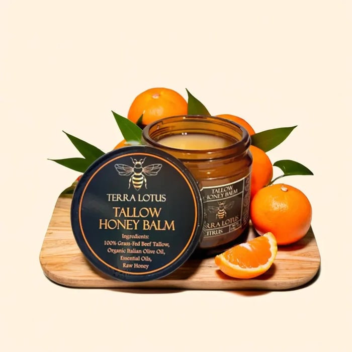 TERRA LOTUS Handmade Organic Grass-Fed Beef Tallow Balm with Raw Honey