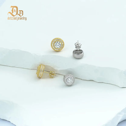 S925 Round Synthetic Moissanite Hip Hop Iced Out Halo Stud Earrings For Men Women Christmas Gifts