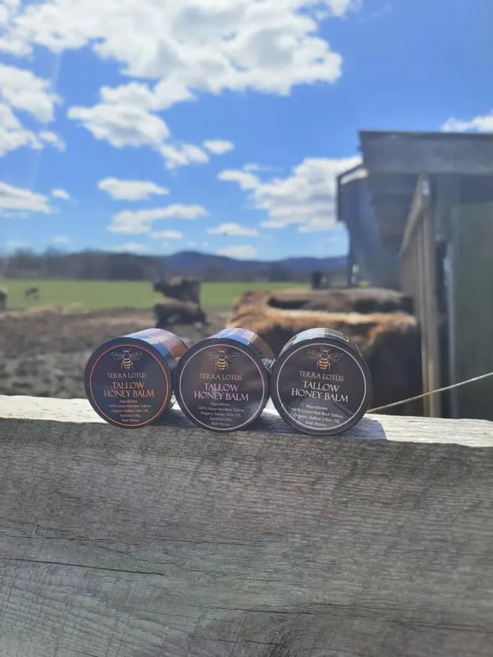 TERRA LOTUS Handmade Organic Grass-Fed Beef Tallow Balm with Raw Honey