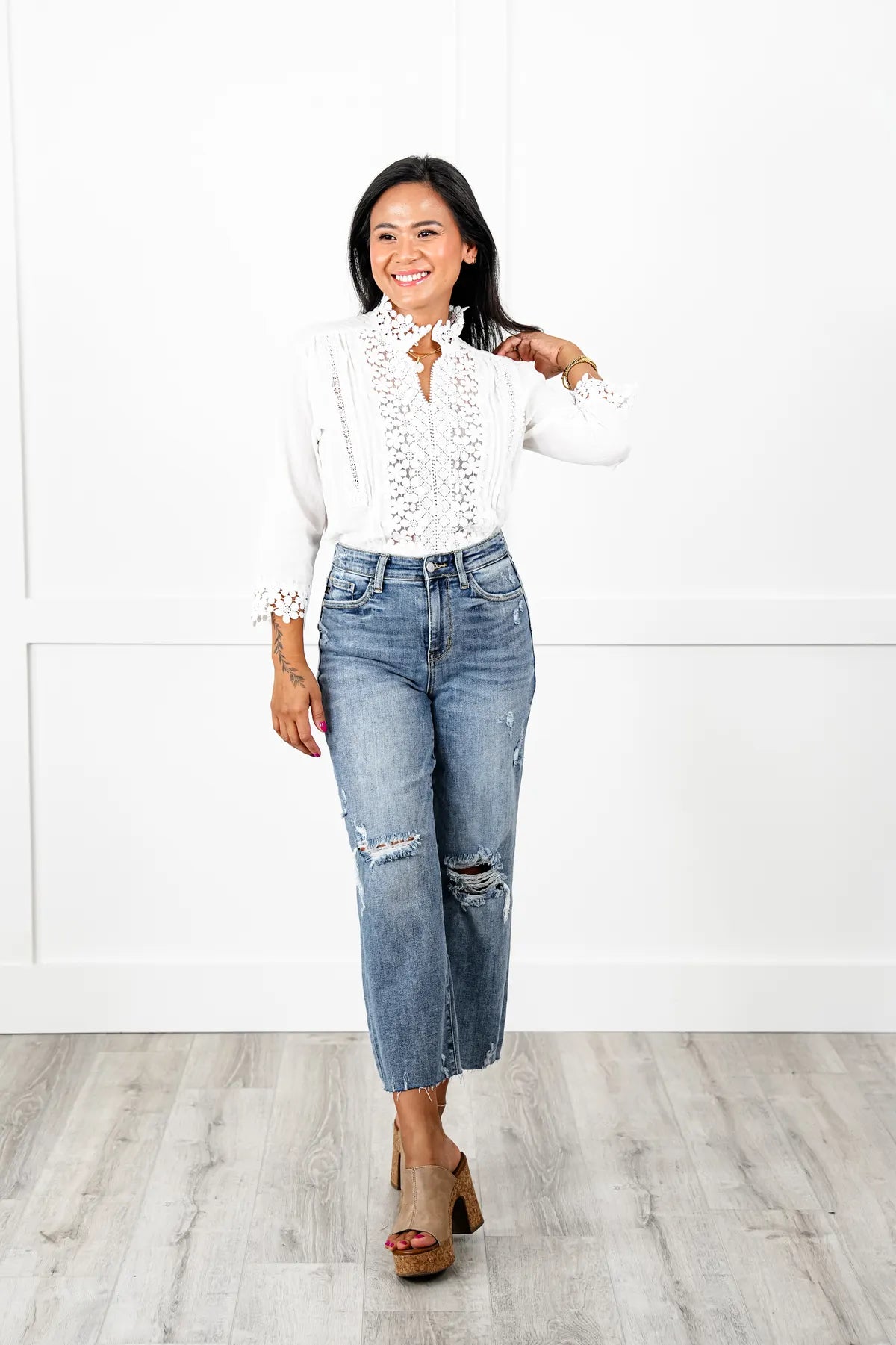 Judy Blue About Last Night Light Wash Destroyed Wide Leg Cropped Jeans