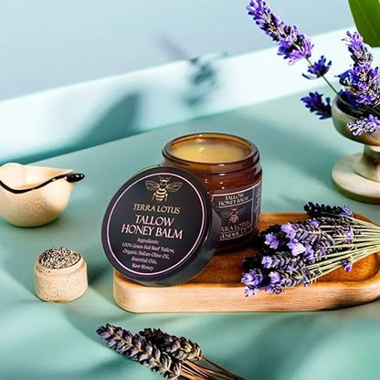 TERRA LOTUS Handmade Organic Grass-Fed Beef Tallow Balm with Raw Honey